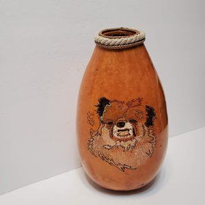 Vintage Gourd Art Vase, Dog Painting, Signed, Native American Hand Painted Gourd